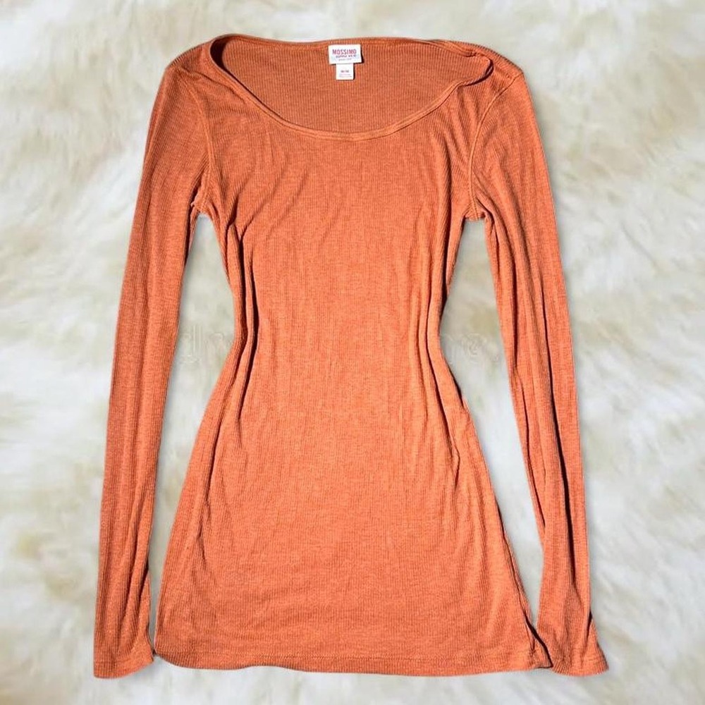 Mossimo Y2K Rust Orange Ribbed Long Sleeve Scoop Fitted Top Medium